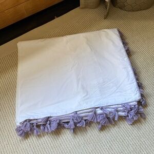 PB teen white duvet cover with purple tassels - twin bed